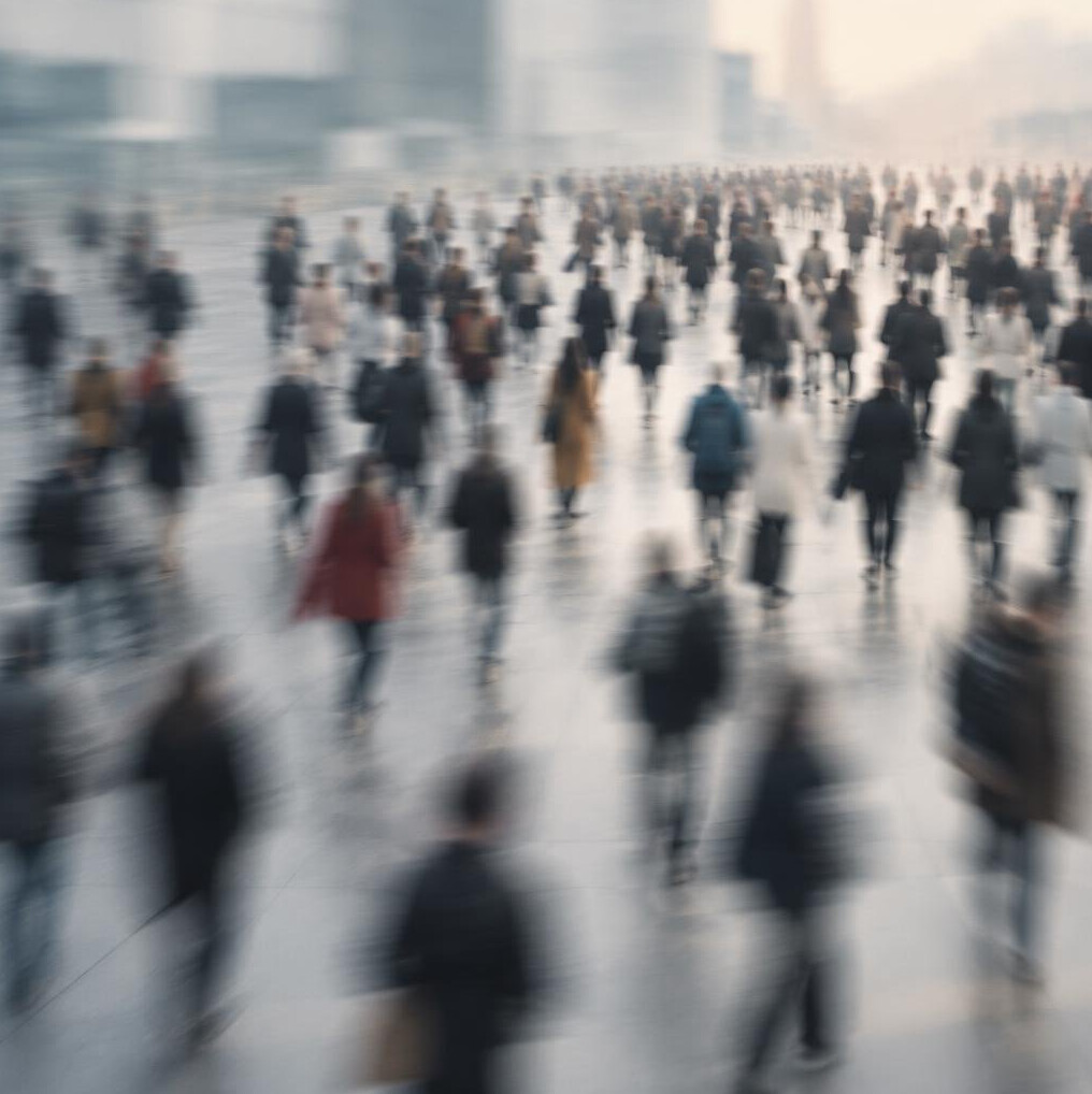Blurred anonymous crowd seen from a distance