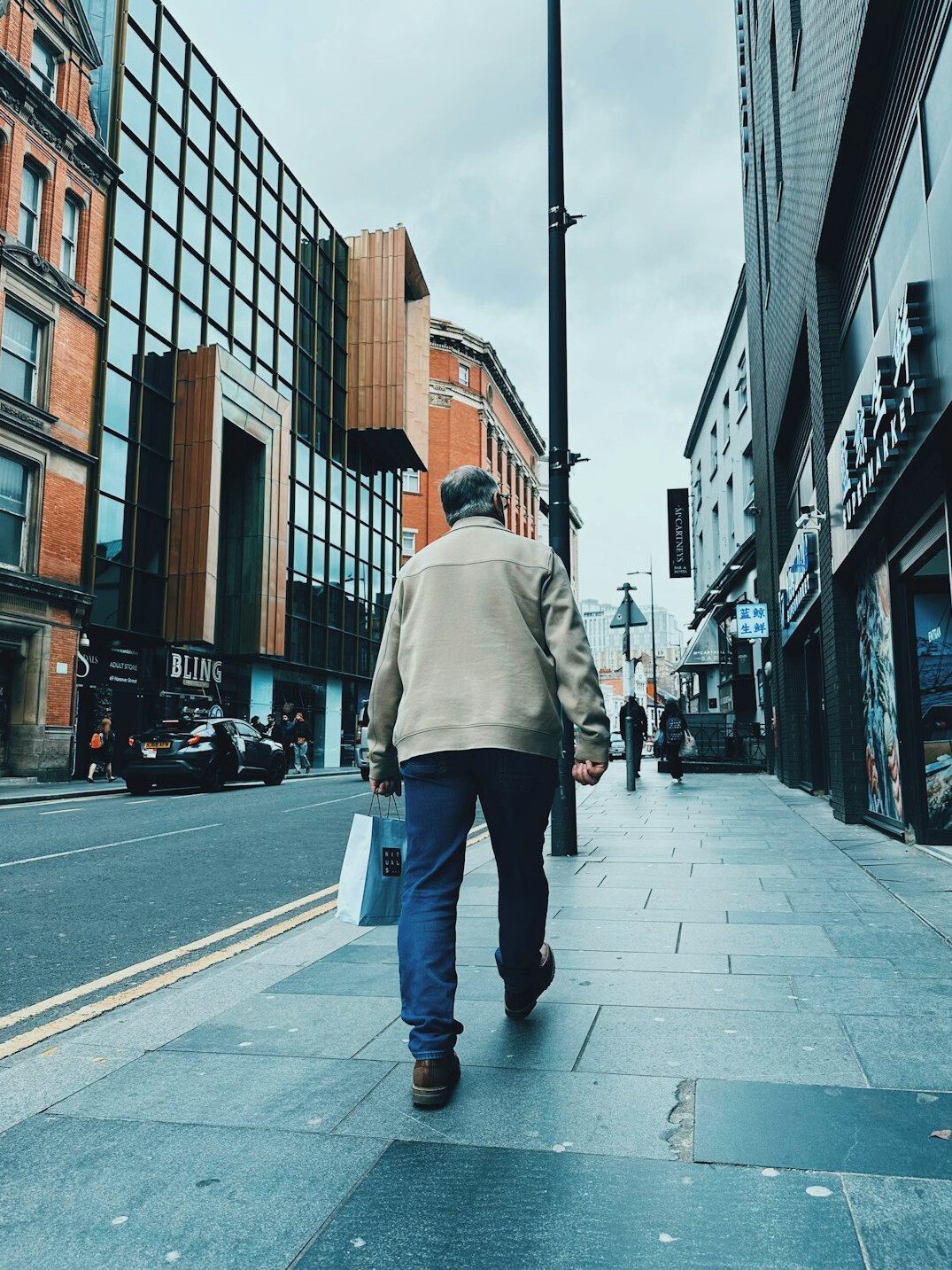 person walking in city street with judgment
